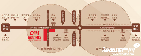 福厦快速通道(联十一线)与省道308线纵横交错,到泉州市中心15分钟车程